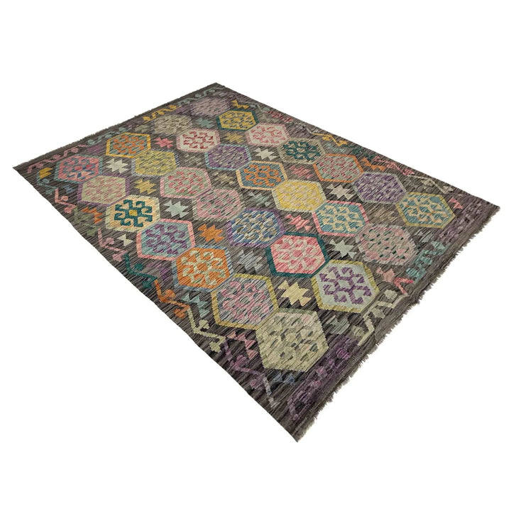Afghan Vegetable Kilim Rug 5' 9" x 8' 1" Flat-Weave | No. AL587434