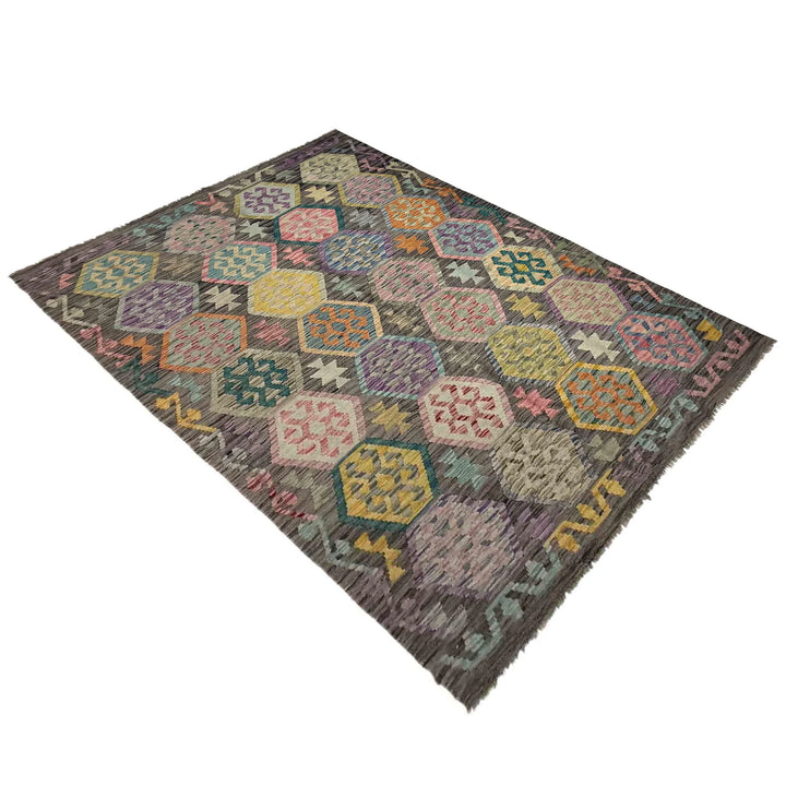 Afghan Vegetable Kilim Rug 5' 9" x 8' 1" Flat-Weave | No. AL587434