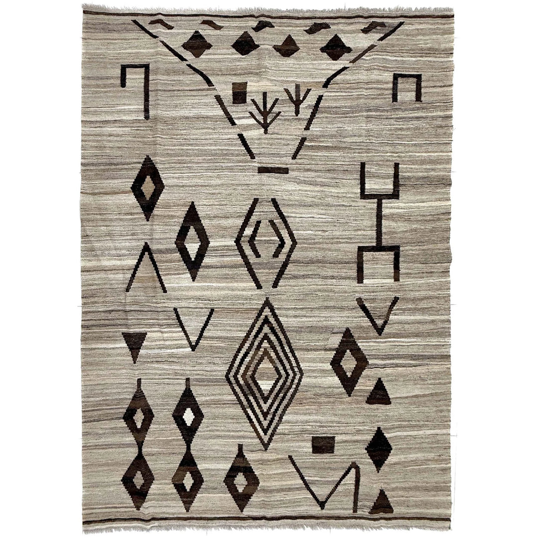 Multicolor Afghan Vegetable Kilim Rug 5' 8" x 7' 7" Flat-Weave | No. AL58761