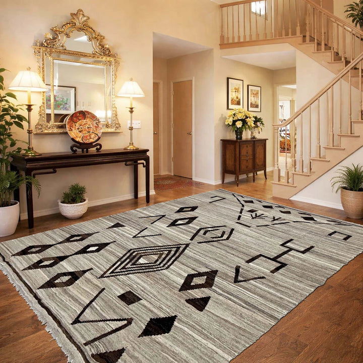Multicolor Afghan Vegetable Kilim Rug 5' 8" x 7' 7" Flat-Weave | No. AL58761