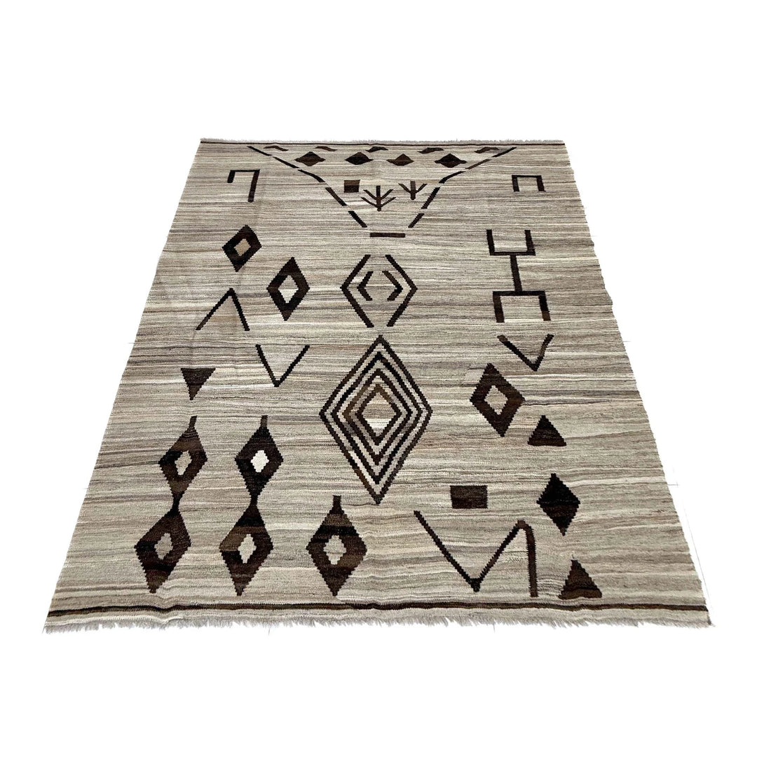 Multicolor Afghan Vegetable Kilim Rug 5' 8" x 7' 7" Flat-Weave | No. AL58761