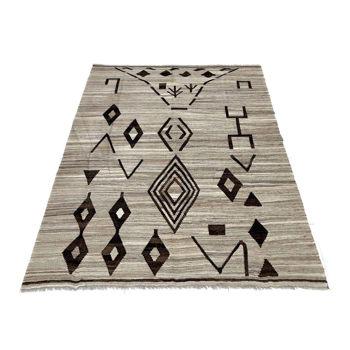 Multicolor Afghan Vegetable Kilim Rug 5' 8" x 7' 7" Flat-Weave | No. AL58761