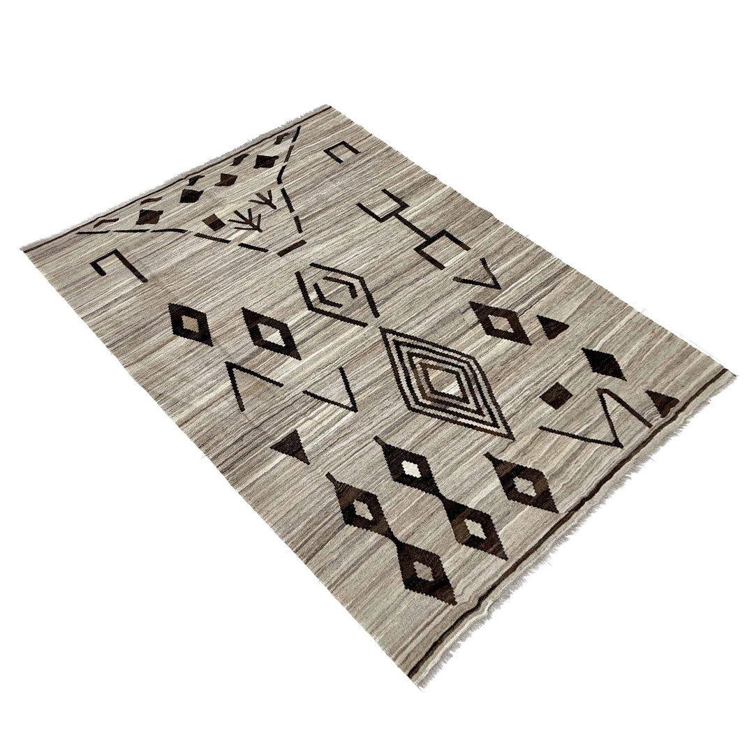 Multicolor Afghan Vegetable Kilim Rug 5' 8" x 7' 7" Flat-Weave | No. AL58761