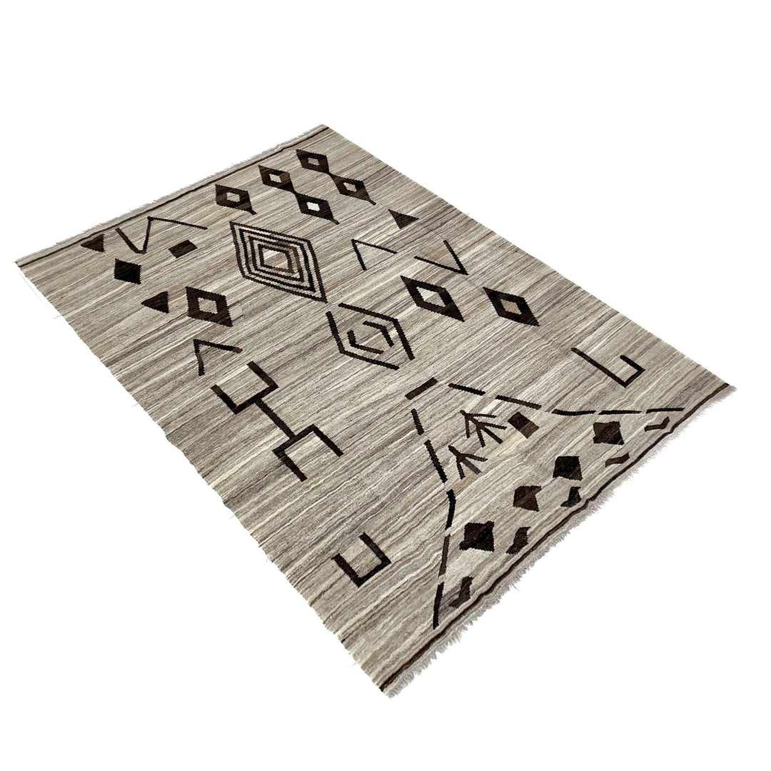 Multicolor Afghan Vegetable Kilim Rug 5' 8" x 7' 7" Flat-Weave | No. AL58761