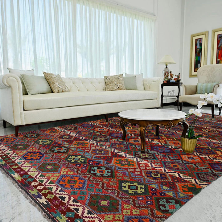Afghan Vegetable Kilim Rug 9' 9" x 16' 7" Flat-Weave | No. AL58835