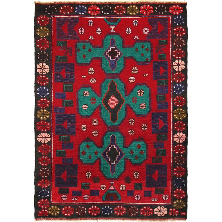 Red Afghan Baluchi Rug 2' 11" x 4' 4" Hand-Knotted | No. AL58900