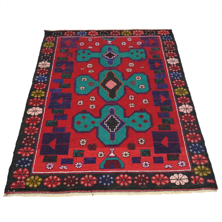 Red Afghan Baluchi Rug 2' 11" x 4' 4" Hand-Knotted | No. AL58900
