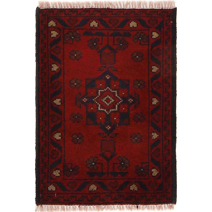Red Afghan Oriental Doormat 1' 5" x 2' 0" Hand-Knotted | No. AL58937