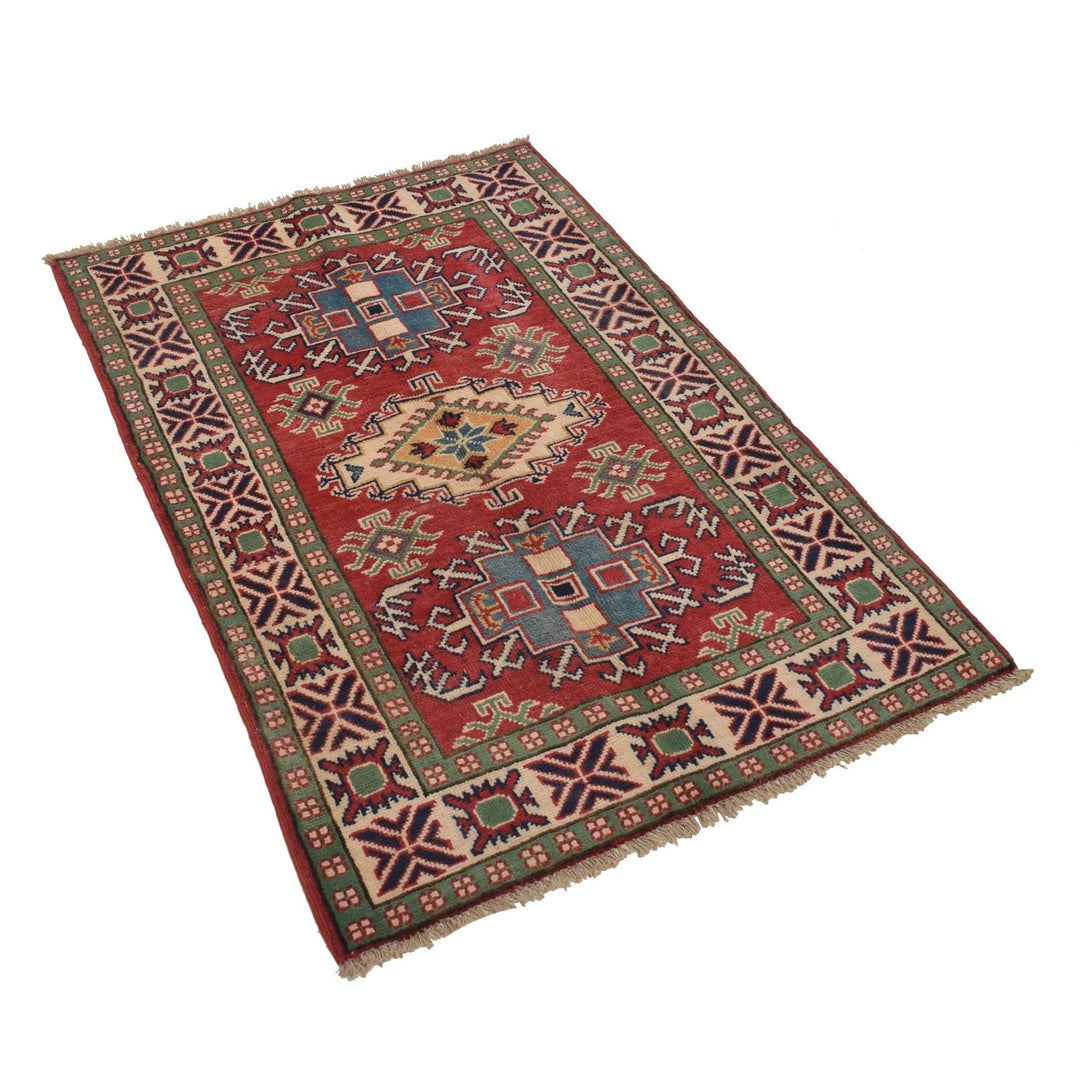 Red Afghan Kazak Rug 2' 8" x 4' 0" Hand-Knotted | No. AL58956