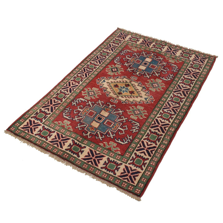 Red Afghan Kazak Rug 2' 8" x 4' 0" Hand-Knotted | No. AL58956