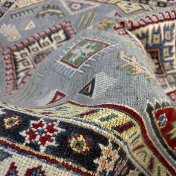 Gray Afghan Kazak Rug 4' 11" x 6' 11" Hand-Knotted | No. AL58979