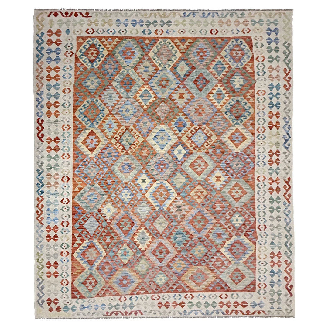 Afghan Vegetable Kilim Rug 7'11" x 11'1" Flat-Weave | No. AL590464