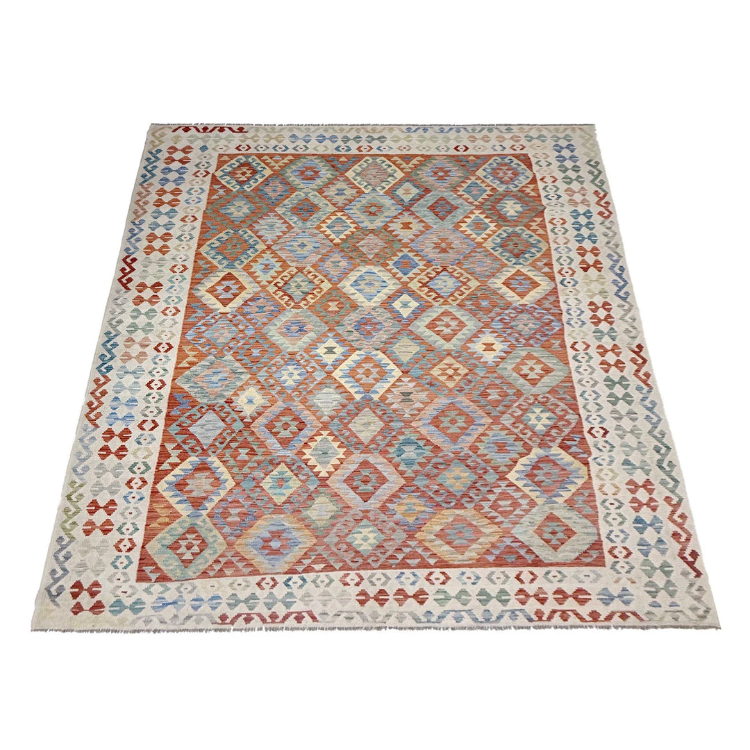 Afghan Vegetable Kilim Rug 7'11" x 11'1" Flat-Weave | No. AL590464