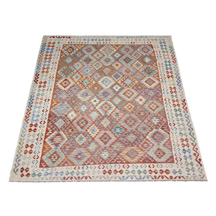 Afghan Vegetable Kilim Rug 7'11" x 11'1" Flat-Weave | No. AL590464