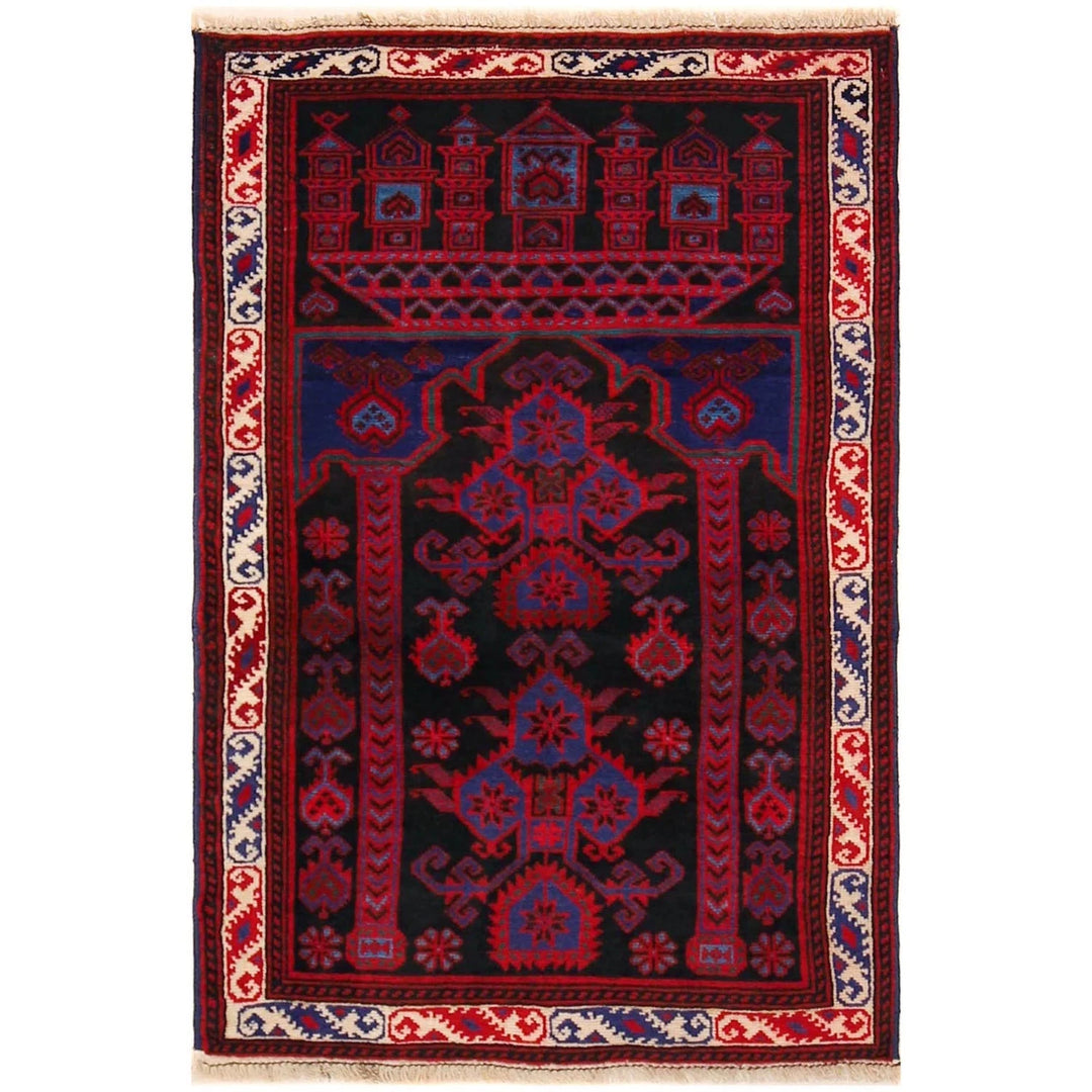 Red Afghan Baluchi Rug 2' 6" x 3' 8" Hand-Knotted | No. AL59050