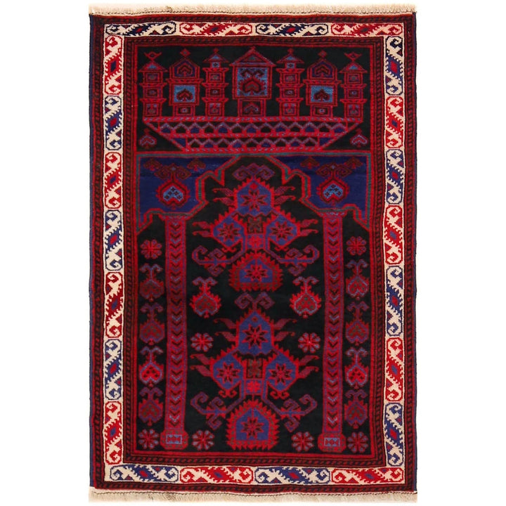 Red Afghan Baluchi Rug 2' 6" x 3' 8" Hand-Knotted | No. AL59050