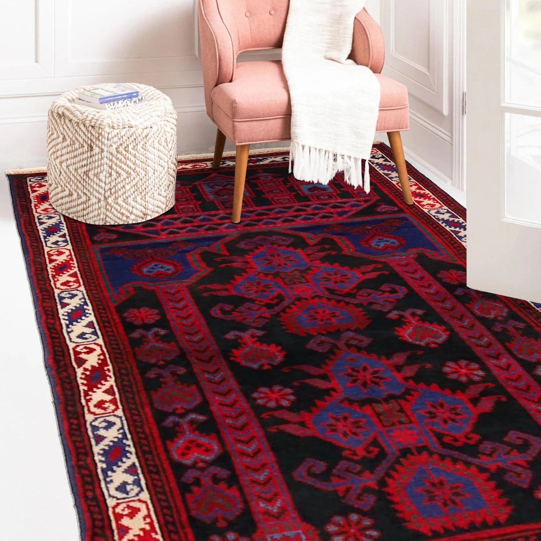 Red Afghan Baluchi Rug 2' 6" x 3' 8" Hand-Knotted | No. AL59050
