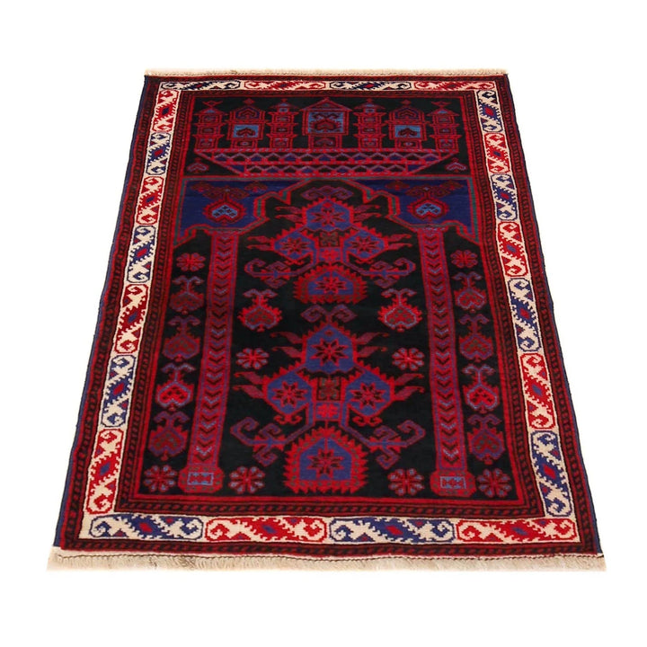 Red Afghan Baluchi Rug 2' 6" x 3' 8" Hand-Knotted | No. AL59050