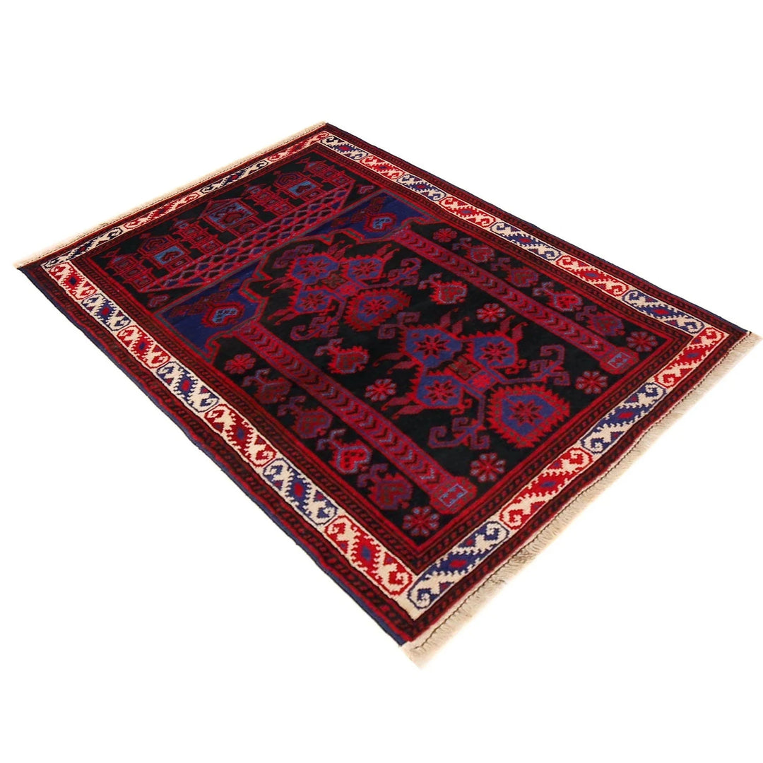 Red Afghan Baluchi Rug 2' 6" x 3' 8" Hand-Knotted | No. AL59050