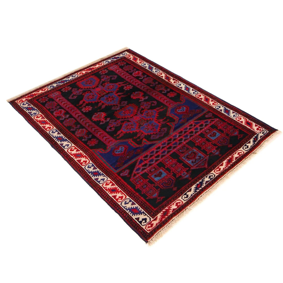 Red Afghan Baluchi Rug 2' 6" x 3' 8" Hand-Knotted | No. AL59050