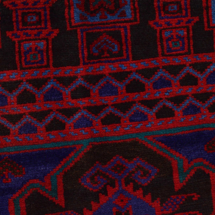 Red Afghan Baluchi Rug 2' 6" x 3' 8" Hand-Knotted | No. AL59050