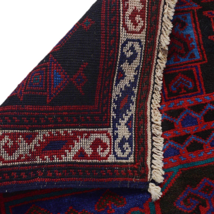 Red Afghan Baluchi Rug 2' 6" x 3' 8" Hand-Knotted | No. AL59050