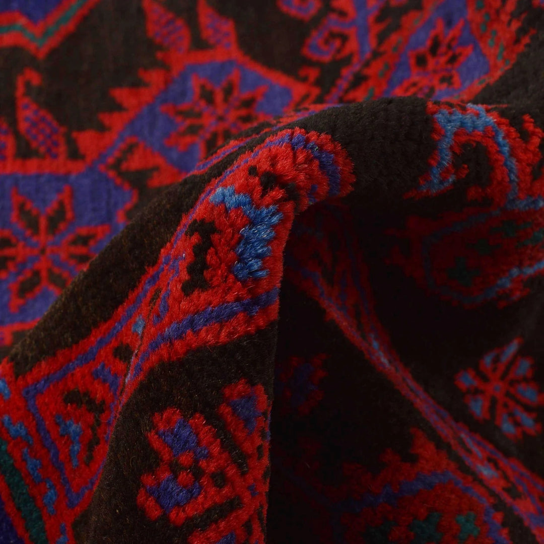 Red Afghan Baluchi Rug 2' 6" x 3' 8" Hand-Knotted | No. AL59050
