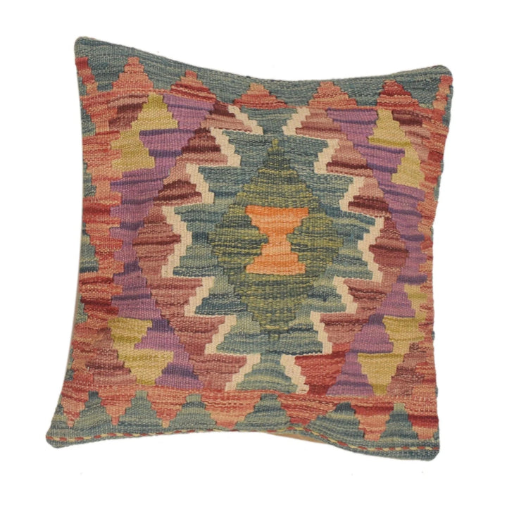 Afghan Turkish Design Kilim Cushion 1' 6" x 1' 6" Flat-Weave | No. AL59179