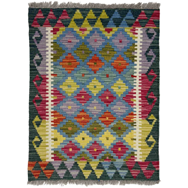 Multicolor Afghan Vegetable Kilim Rug 2' 0" x 2' 7" Flat-Weave | No. AL59234