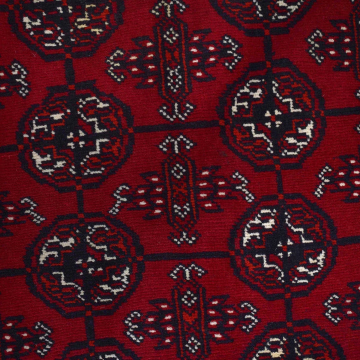 Red Afghan Bokhara Rug 4' 0" x 6' 4" Hand-Knotted | No. AL59241