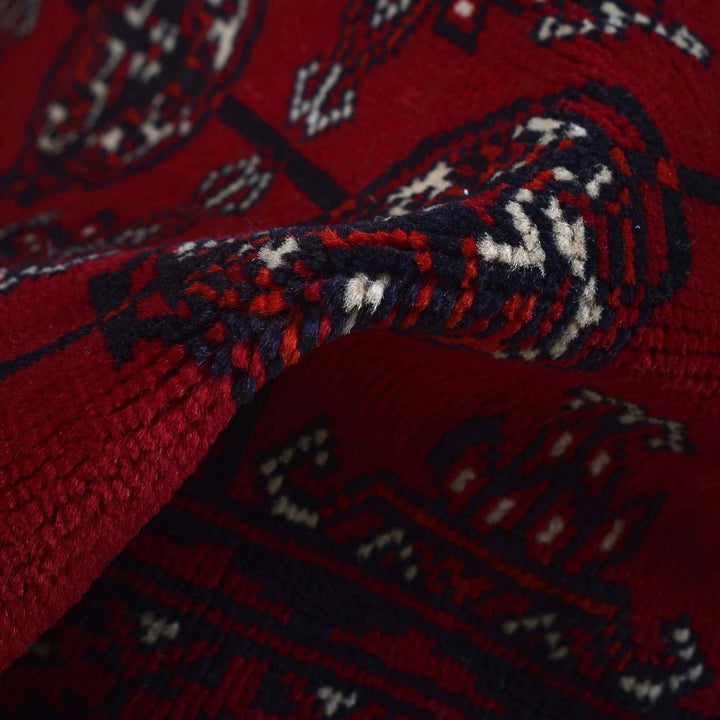 Red Afghan Bokhara Rug 4' 0" x 6' 4" Hand-Knotted | No. AL59241