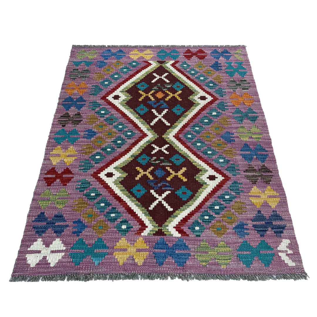 Afghan Vegetable Kilim Rug 2' 10" x 3' 10" Flat-Weave | No. AL59310