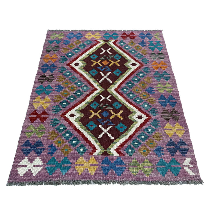 Afghan Vegetable Kilim Rug 2' 10" x 3' 10" Flat-Weave | No. AL59310
