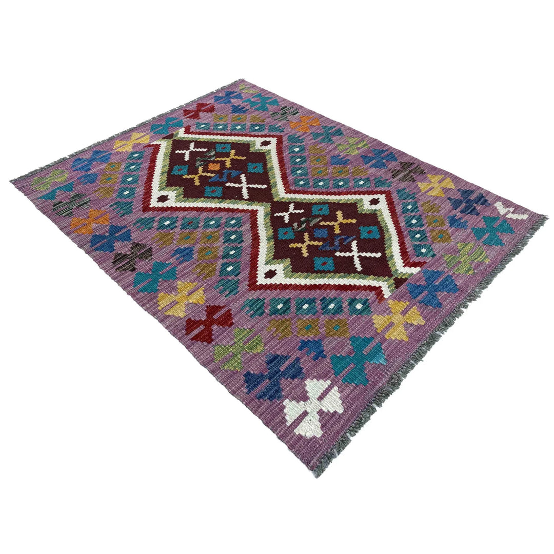 Afghan Vegetable Kilim Rug 2' 10" x 3' 10" Flat-Weave | No. AL59310