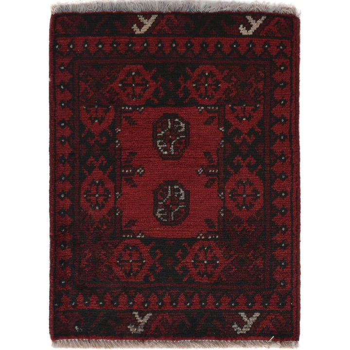 Red Afghan Oriental Rug 1' 7" x 2' 1" Hand-Knotted | No. AL59377