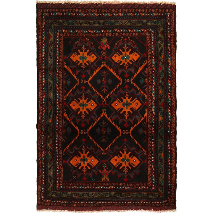 Afghan Baluchi Rug 4' 1" x 5' 9" Hand-Knotted | No. AL59408