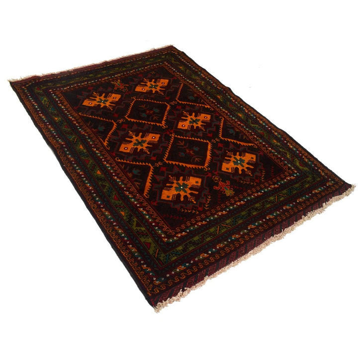 Afghan Baluchi Rug 4' 1" x 5' 9" Hand-Knotted | No. AL59408