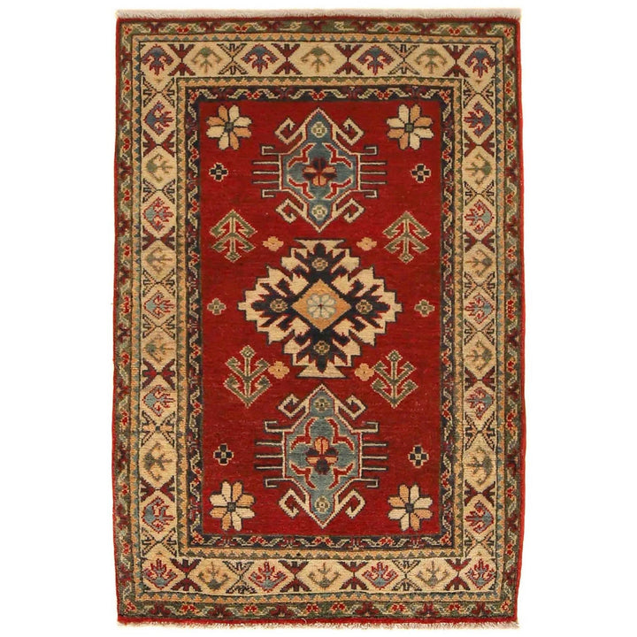 Red Afghan Kazak Rug 2' 9" x 4' 4" Hand-Knotted | No. AL59422