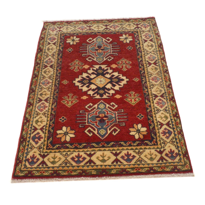 Red Afghan Kazak Rug 2' 9" x 4' 4" Hand-Knotted | No. AL59422