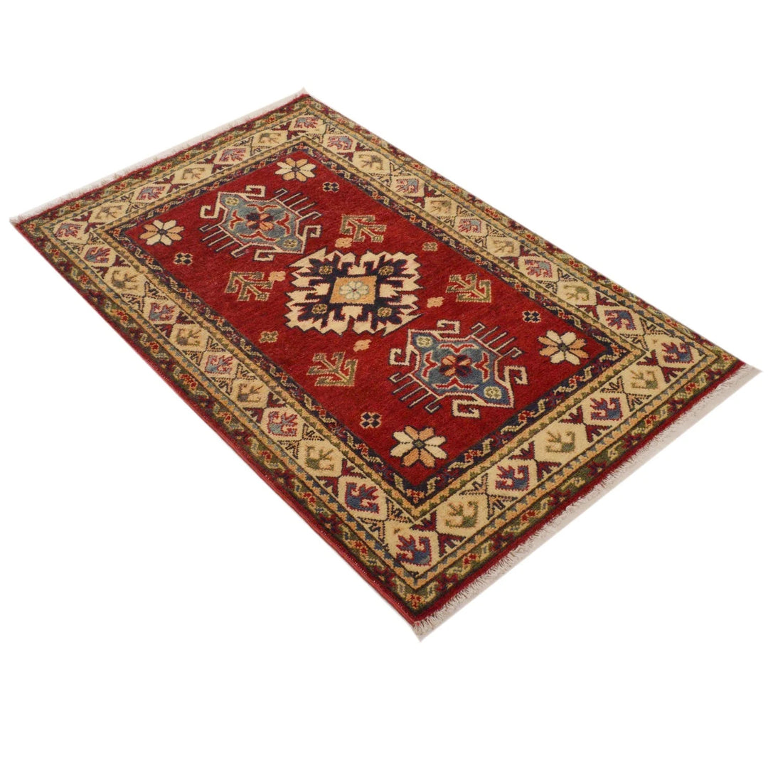 Red Afghan Kazak Rug 2' 9" x 4' 4" Hand-Knotted | No. AL59422