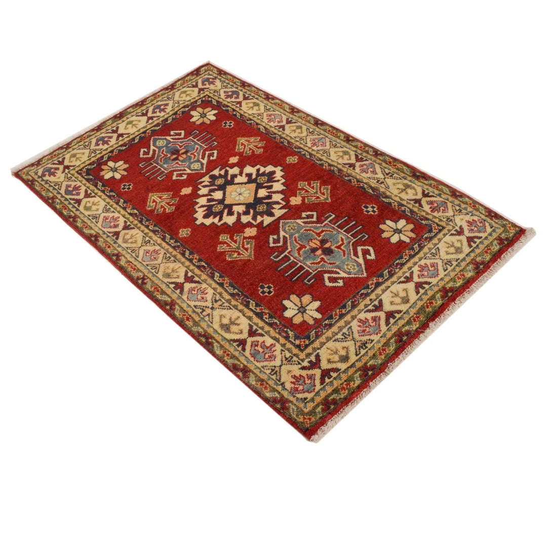 Red Afghan Kazak Rug 2' 9" x 4' 4" Hand-Knotted | No. AL59422