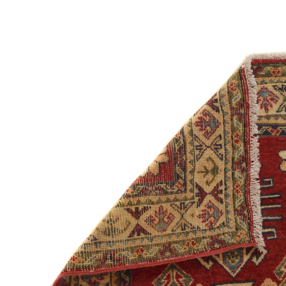 Red Afghan Kazak Rug 2' 9" x 4' 4" Hand-Knotted | No. AL59422