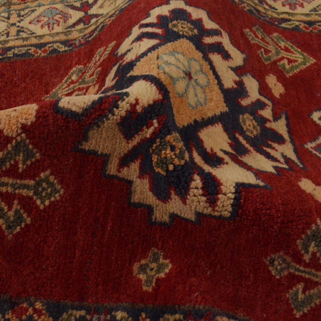 Red Afghan Kazak Rug 2' 9" x 4' 4" Hand-Knotted | No. AL59422