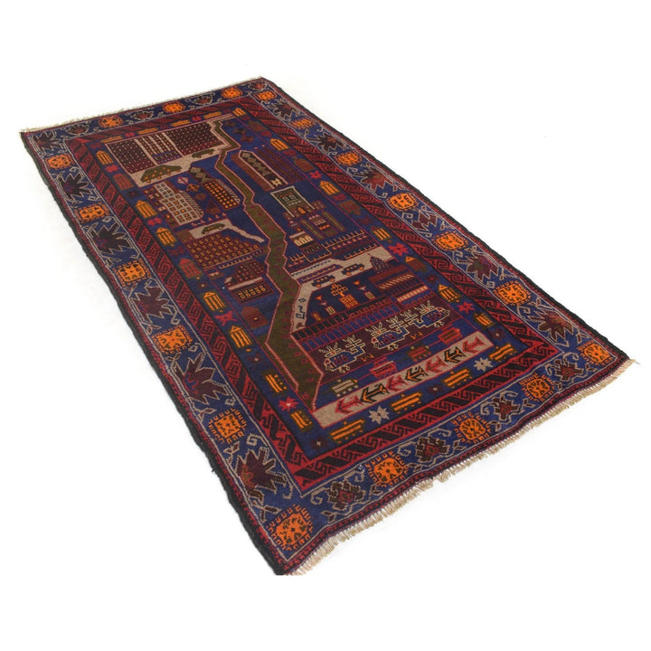 Afghan Pictorial Rug 3' 9" x 7' 0" Hand-Knotted | No. AL59434