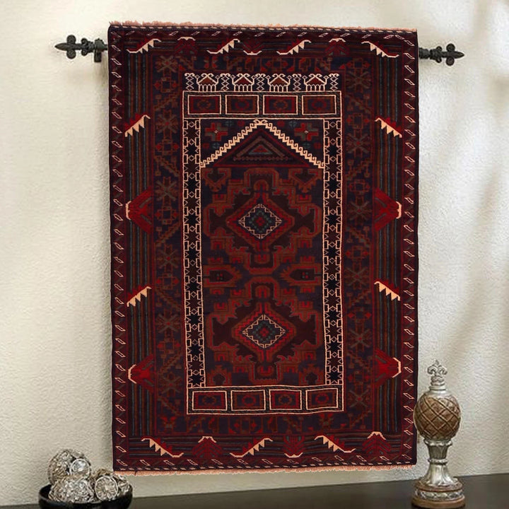 Red Afghan Prayer Rug 2' 10" x 4' 11" Hand-Knotted | No. AL59460