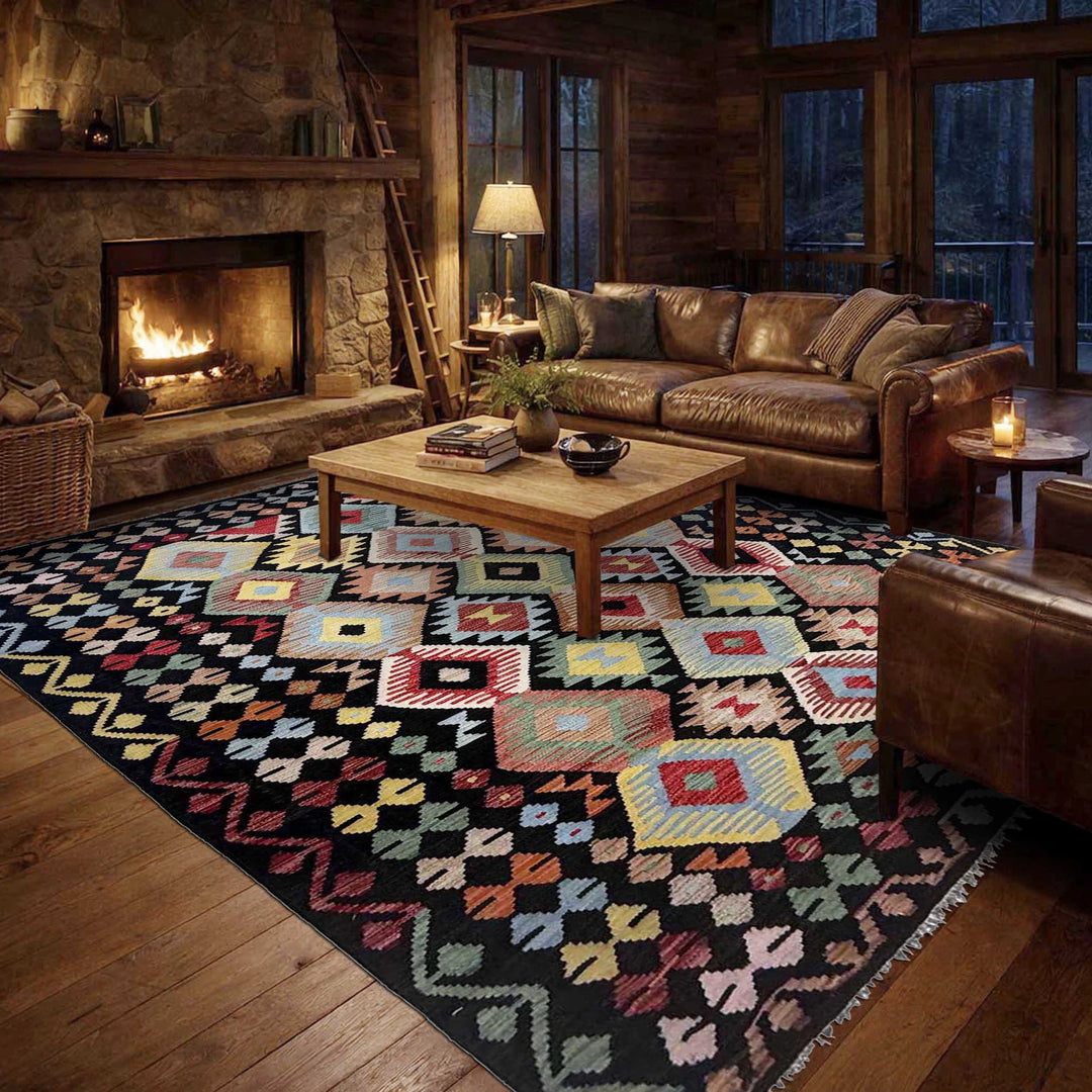 Afghan Vegetable Kilim Rug 6' 2" x 9' 4" Flat-Weave | No. AL59466
