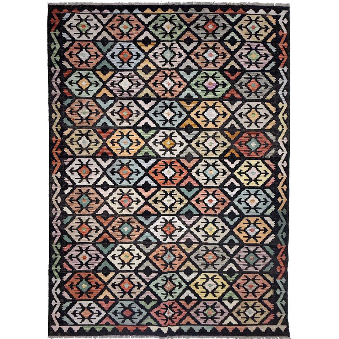Afghan Vegetable Kilim Rug 6' 4" x 9' 9" Flat-Weave | No. AL595197