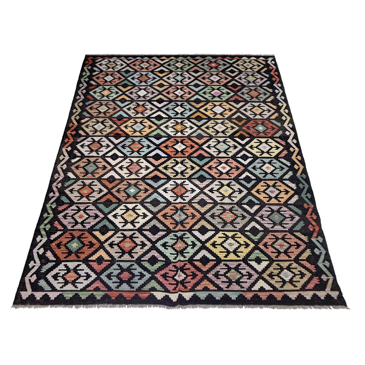 Afghan Vegetable Kilim Rug 6' 4" x 9' 9" Flat-Weave | No. AL595197