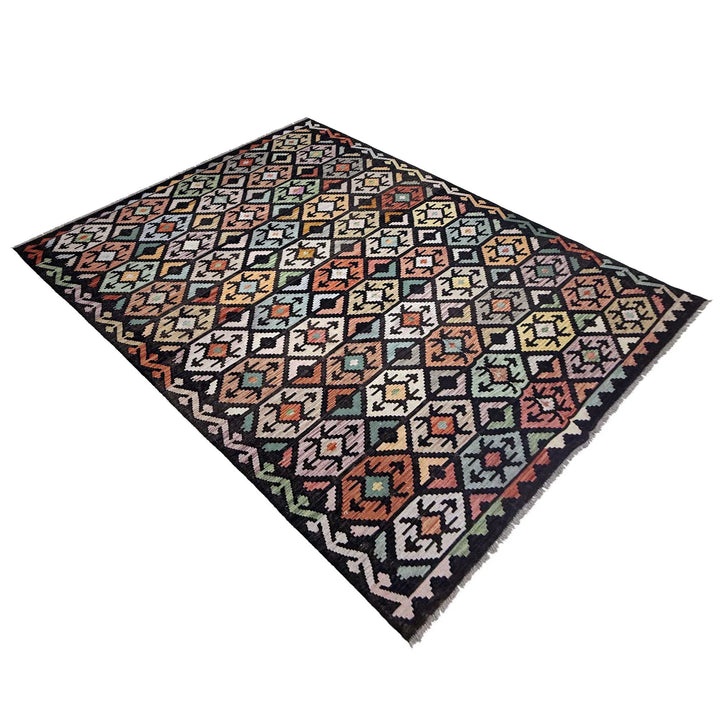 Afghan Vegetable Kilim Rug 6' 4" x 9' 9" Flat-Weave | No. AL595197