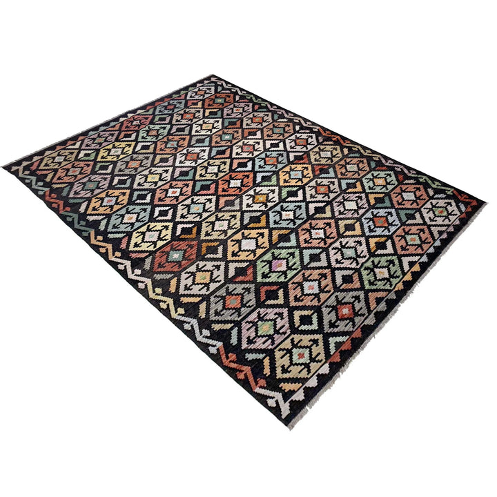Afghan Vegetable Kilim Rug 6' 4" x 9' 9" Flat-Weave | No. AL595197